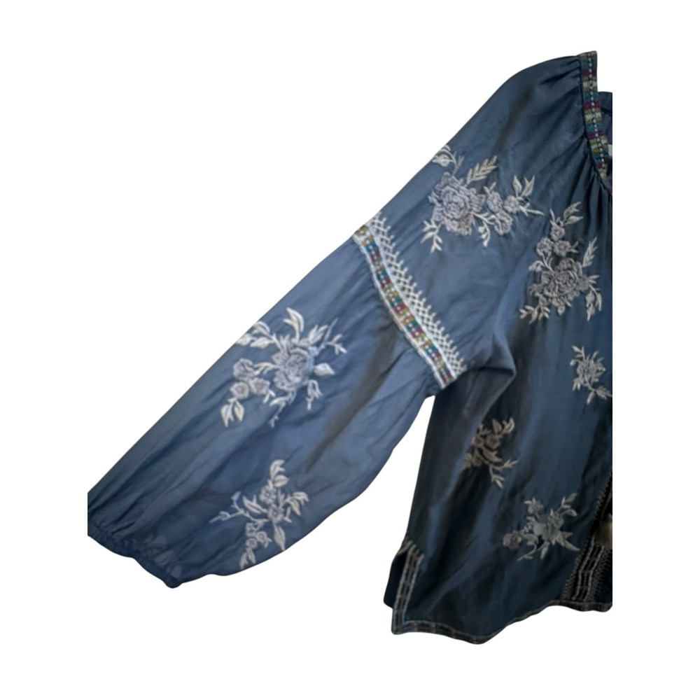 Johnny Was‎ Workshop Sophia Top Embroidered Peasant Blouse Silk Blend Sz Medium - Picture 6 of 8
